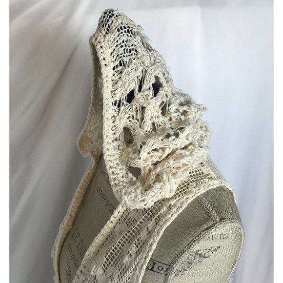 Free People Crochet Ivory Hoodie Sleeveless Boho - Picture 10 of 15